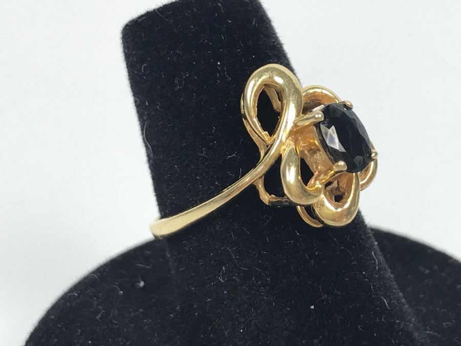 14K Yellow Gold Very Dark Sapphire Ring 2.9g Ring Size 7 [Photo 6]