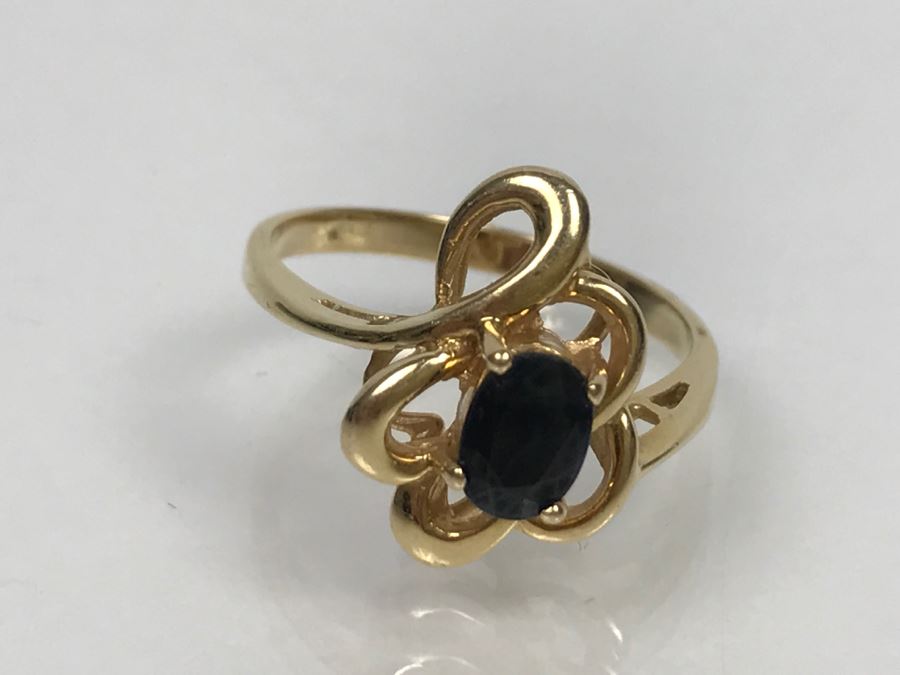 14K Yellow Gold Very Dark Sapphire Ring 2.9g Ring Size 7 [Photo 17]
