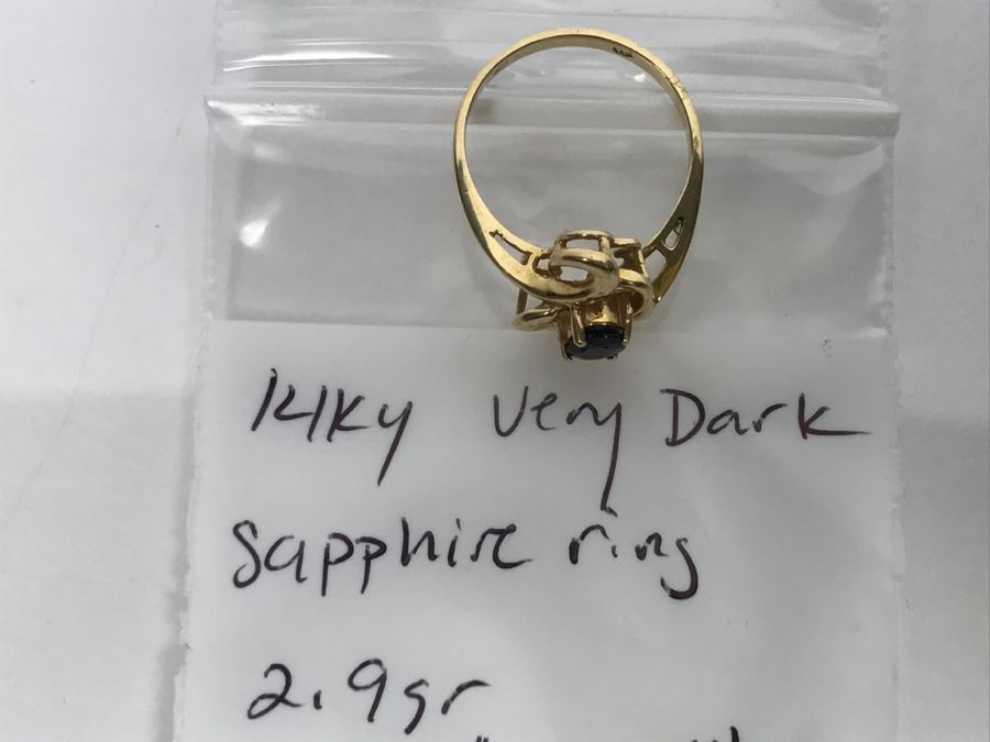 14K Yellow Gold Very Dark Sapphire Ring 2.9g Ring Size 7 [Photo 23]