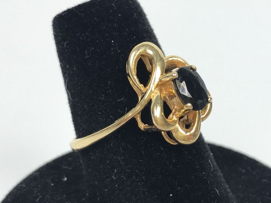 14K Yellow Gold Very Dark Sapphire Ring 2.9g Ring Size 7 [Photo 5]