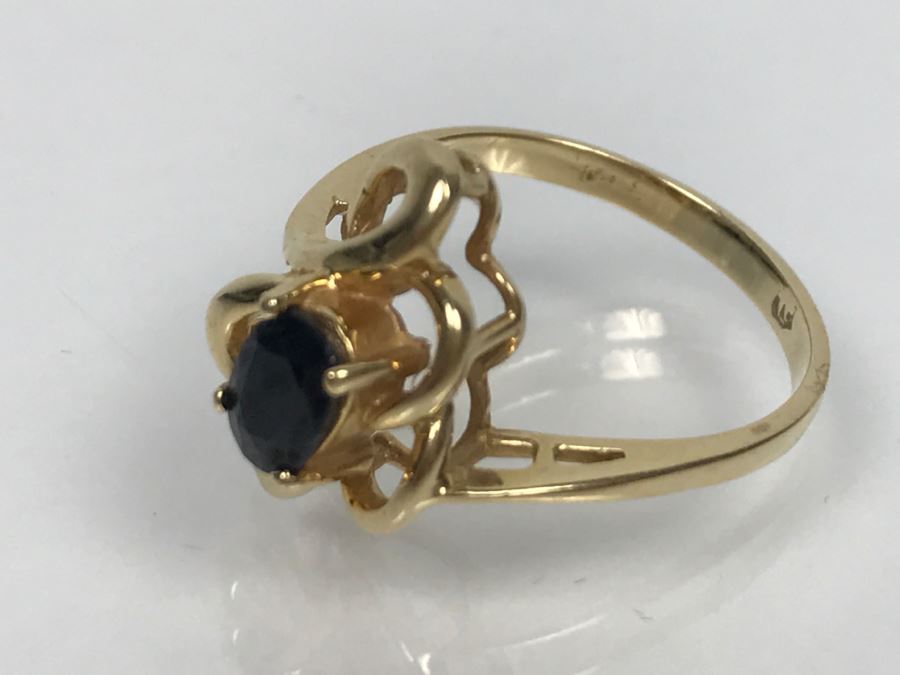 14K Yellow Gold Very Dark Sapphire Ring 2.9g Ring Size 7 [Photo 20]
