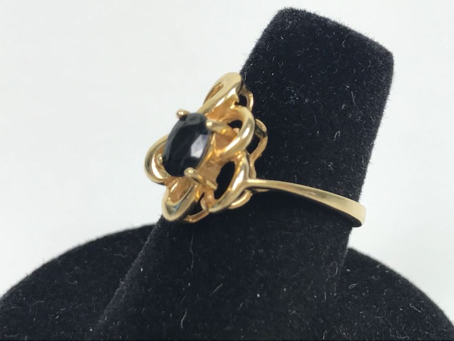 14K Yellow Gold Very Dark Sapphire Ring 2.9g Ring Size 7 [Photo 13]