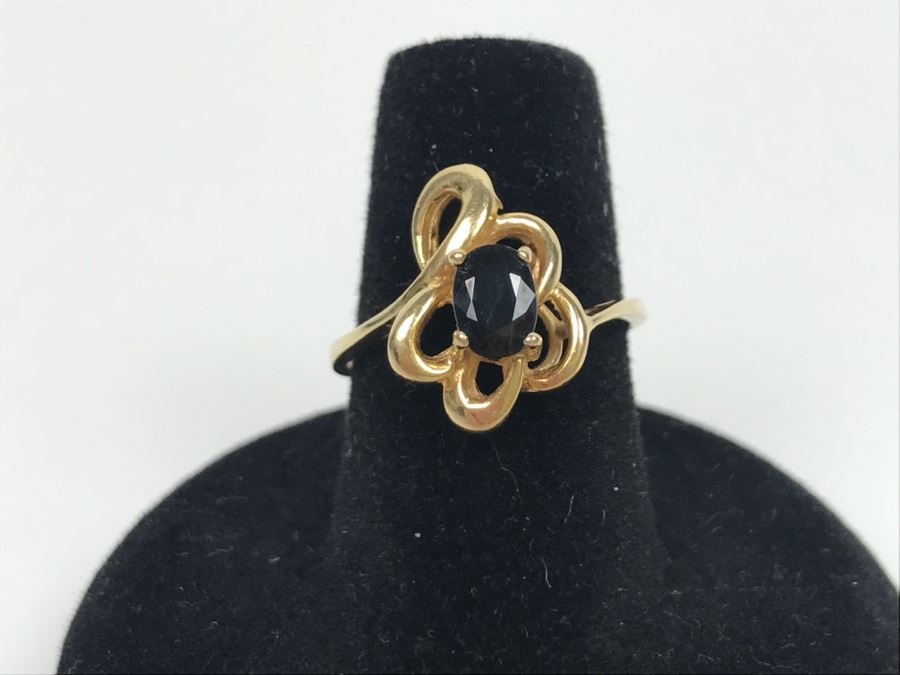 14K Yellow Gold Very Dark Sapphire Ring 2.9g Ring Size 7 [Photo 4]