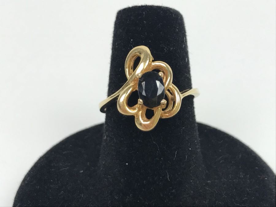 14K Yellow Gold Very Dark Sapphire Ring 2.9g Ring Size 7 [Photo 2]