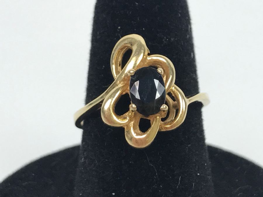 14K Yellow Gold Very Dark Sapphire Ring 2.9g Ring Size 7 [Photo 15]