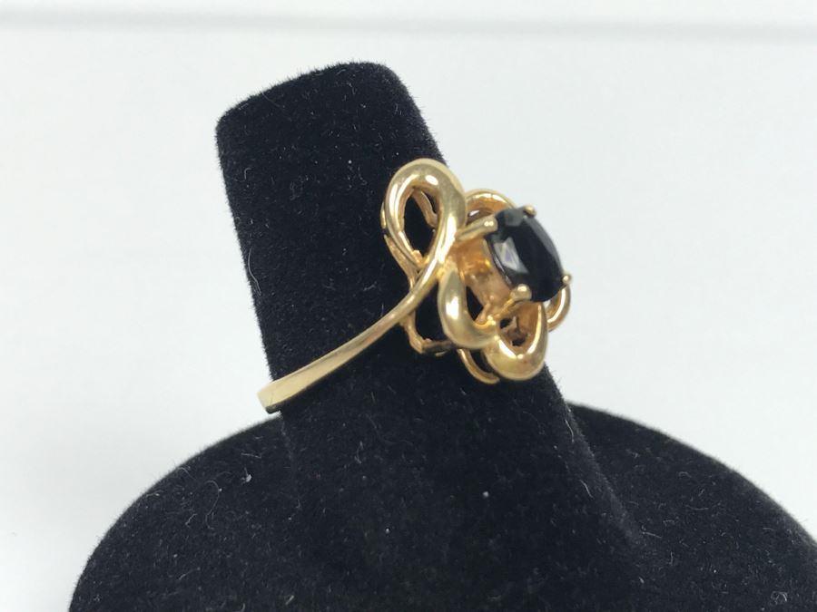 14K Yellow Gold Very Dark Sapphire Ring 2.9g Ring Size 7 [Photo 8]