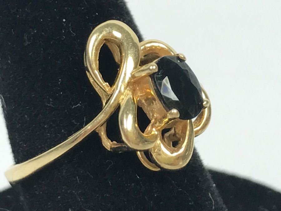 14K Yellow Gold Very Dark Sapphire Ring 2.9g Ring Size 7 [Photo 7]