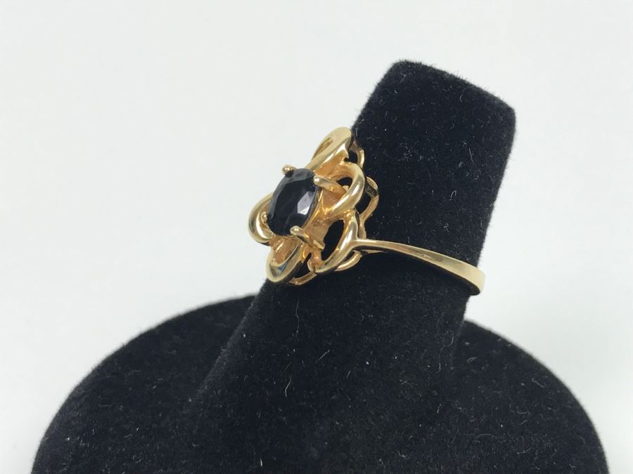 14K Yellow Gold Very Dark Sapphire Ring 2.9g Ring Size 7 [Photo 12]