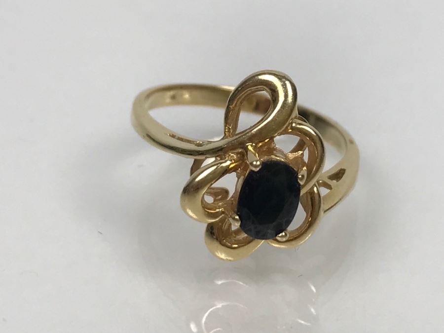 14K Yellow Gold Very Dark Sapphire Ring 2.9g Ring Size 7 [Photo 16]