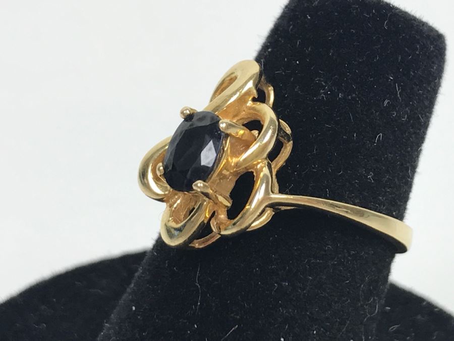14K Yellow Gold Very Dark Sapphire Ring 2.9g Ring Size 7 [Photo 14]