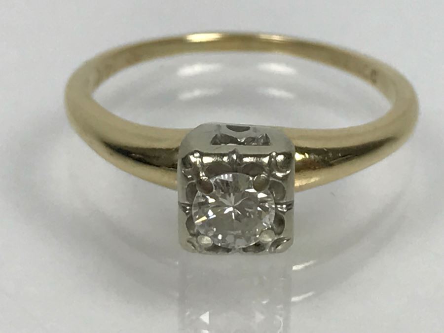 14K Yellow Gold Solitaire Vintage Diamond Ring .25Ct VS-1 G Ring Size 7 [Photo 2]
