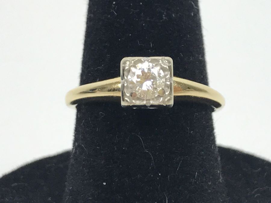 14K Yellow Gold Solitaire Vintage Diamond Ring .25Ct VS-1 G Ring Size 7
