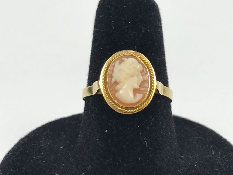 18K Yellow Gold Shell Cameo Ring 1.8g Ring Size 7 1/4 [Photo 3]