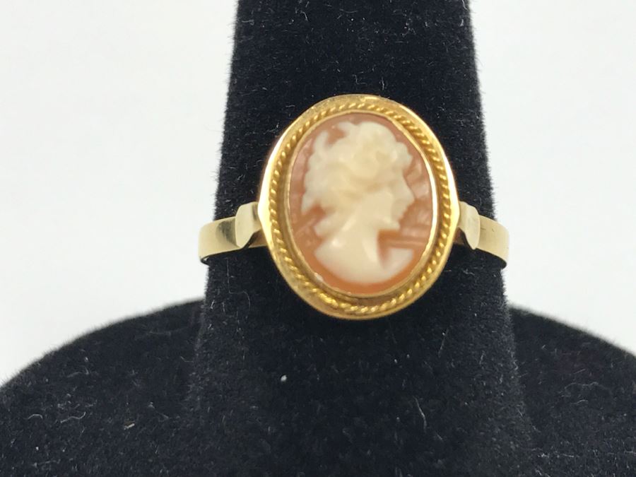 18K Yellow Gold Shell Cameo Ring 1.8g Ring Size 7 1/4 [Photo 4]