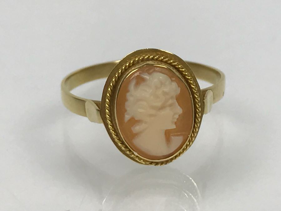 18K Yellow Gold Shell Cameo Ring 1.8g Ring Size 7 1/4 [Photo 9]
