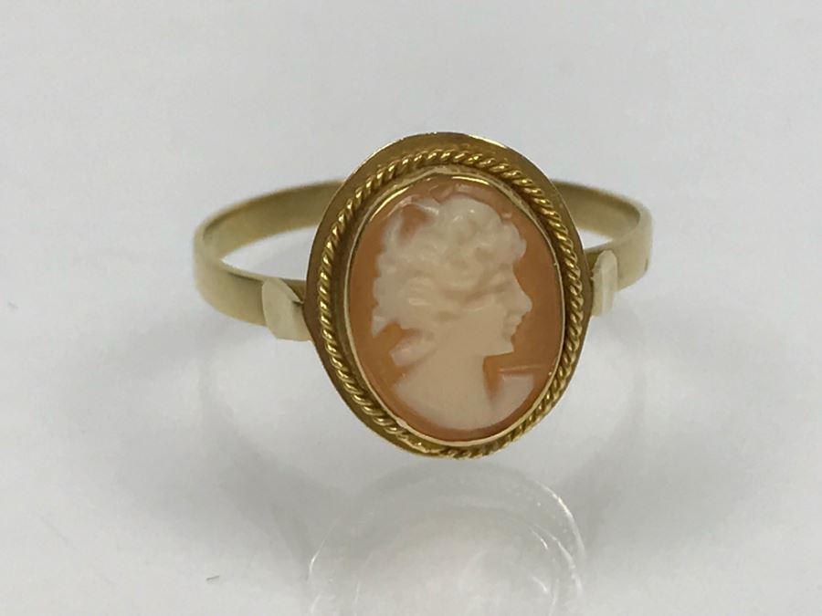 18K Yellow Gold Shell Cameo Ring 1.8g Ring Size 7 1/4 [Photo 10]