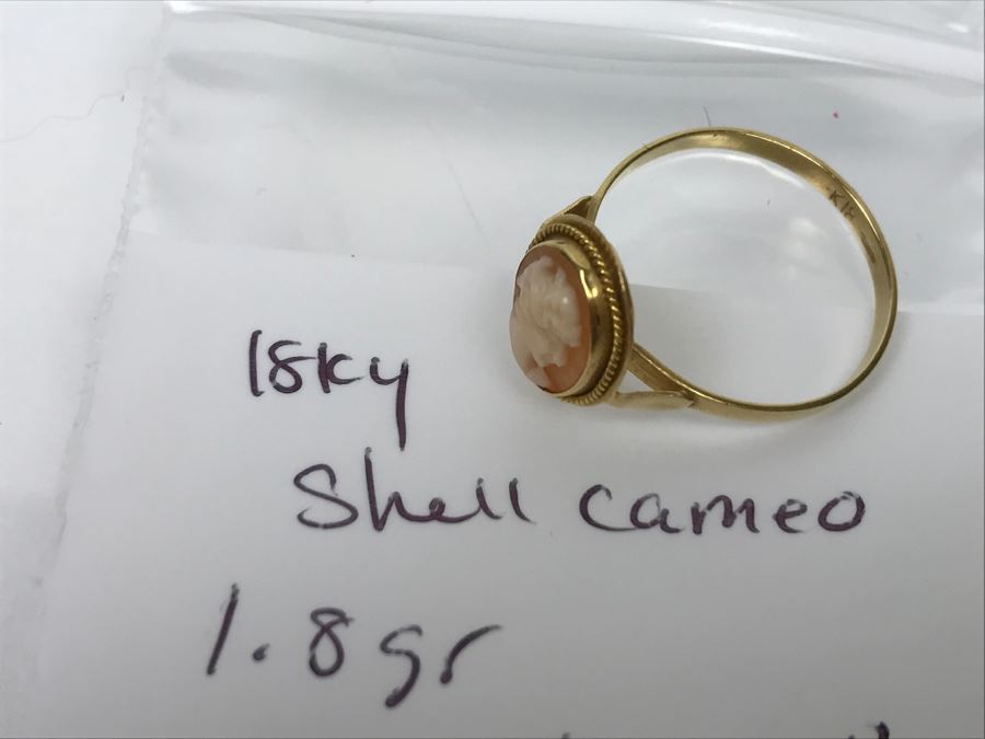 18K Yellow Gold Shell Cameo Ring 1.8g Ring Size 7 1/4 [Photo 17]