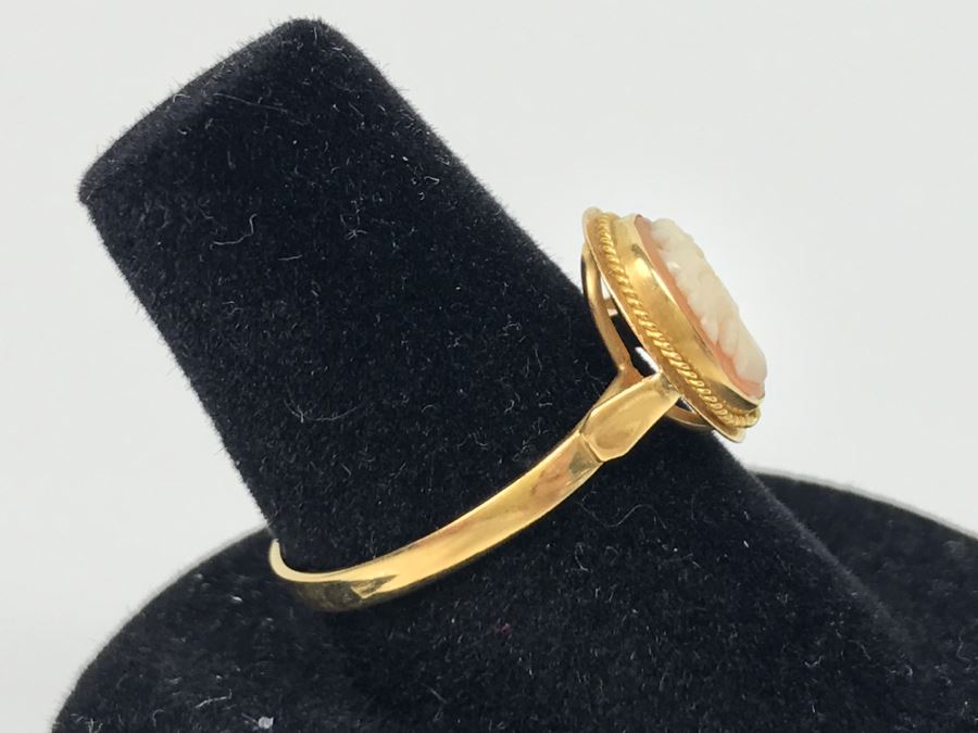 18K Yellow Gold Shell Cameo Ring 1.8g Ring Size 7 1/4 [Photo 8]