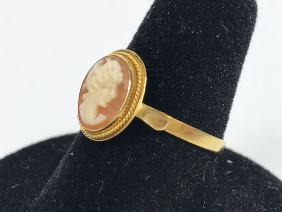 18K Yellow Gold Shell Cameo Ring 1.8g Ring Size 7 1/4 [Photo 5]