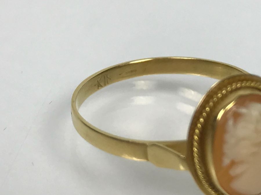 18K Yellow Gold Shell Cameo Ring 1.8g Ring Size 7 1/4 [Photo 12]