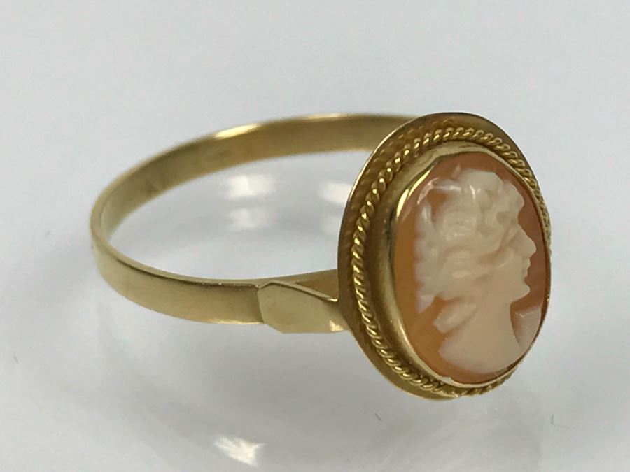 18K Yellow Gold Shell Cameo Ring 1.8g Ring Size 7 1/4 [Photo 13]