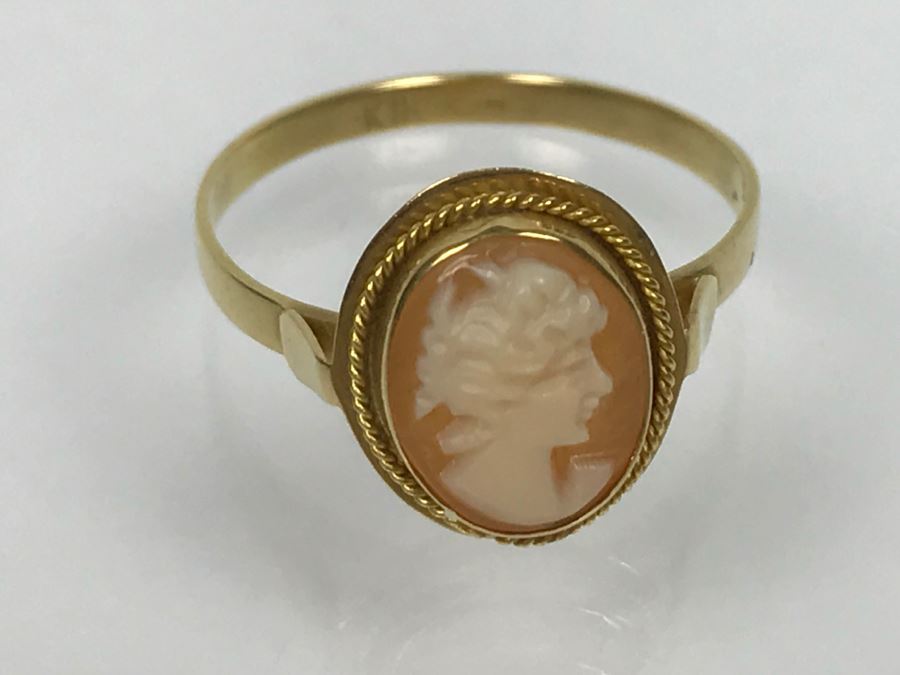 18K Yellow Gold Shell Cameo Ring 1.8g Ring Size 7 1/4 [Photo 11]