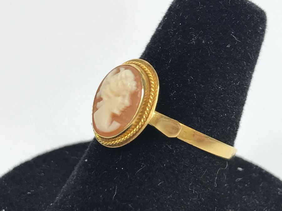 18K Yellow Gold Shell Cameo Ring 1.8g Ring Size 7 1/4 [Photo 6]