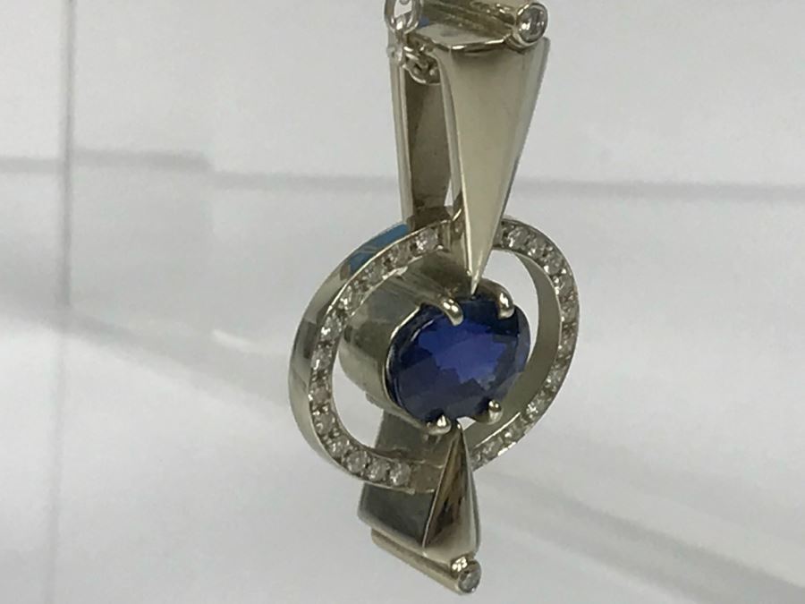 14K White Gold Custom Sapphire And Diamond Slide Pendant .25Cttw Diamonds 2.3Ct Sapphire 7.4g FMV $1,600 (Chain Not Included) [Photo 9]