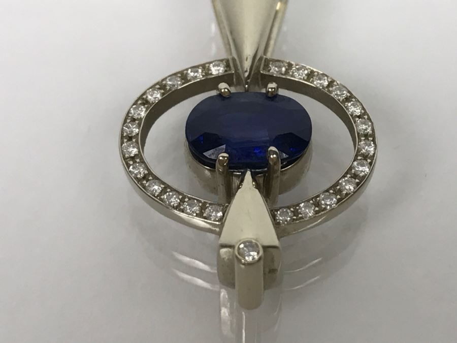 14K White Gold Custom Sapphire And Diamond Slide Pendant .25Cttw Diamonds 2.3Ct Sapphire 7.4g FMV $1,600 (Chain Not Included) [Photo 17]