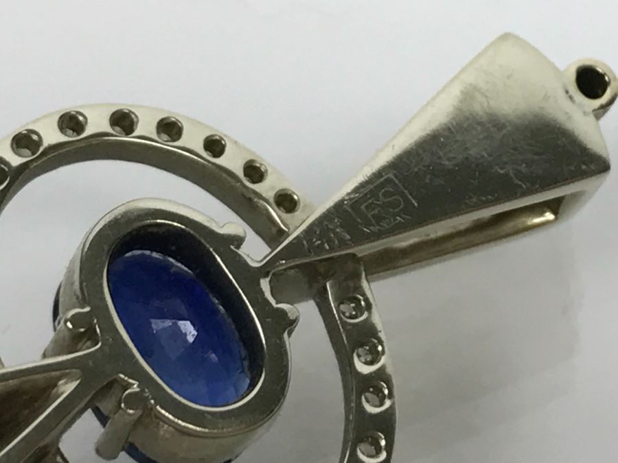 14K White Gold Custom Sapphire And Diamond Slide Pendant .25Cttw Diamonds 2.3Ct Sapphire 7.4g FMV $1,600 (Chain Not Included) [Photo 24]
