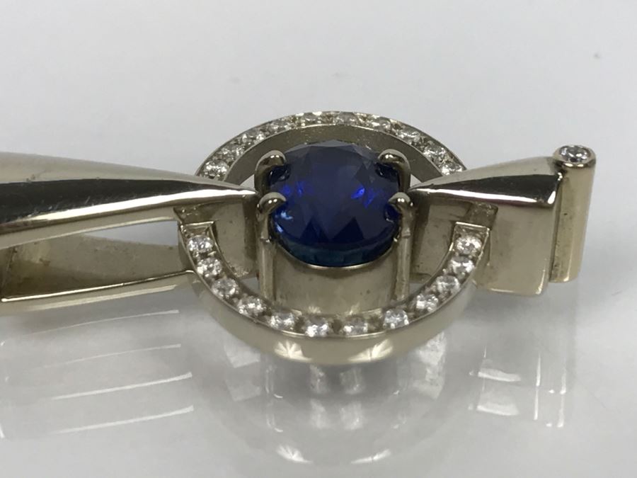 14K White Gold Custom Sapphire And Diamond Slide Pendant .25Cttw Diamonds 2.3Ct Sapphire 7.4g FMV $1,600 (Chain Not Included) [Photo 16]