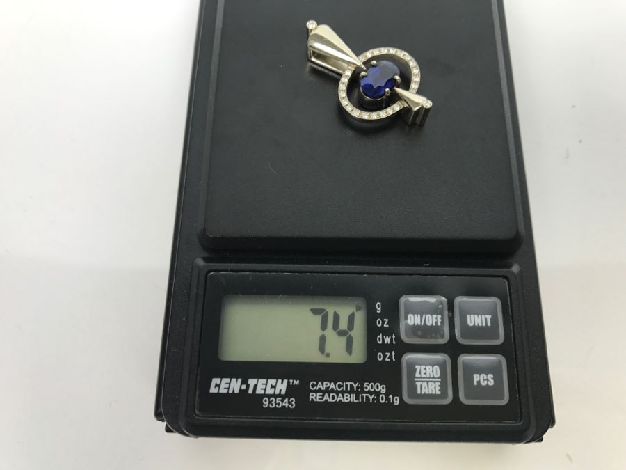 14K White Gold Custom Sapphire And Diamond Slide Pendant .25Cttw ...