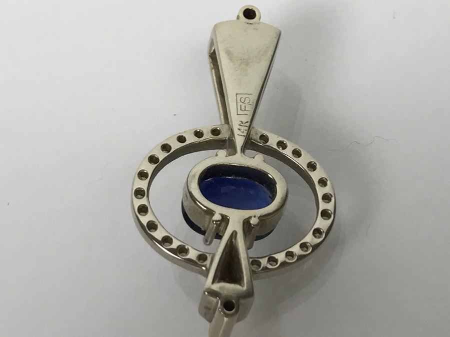 14K White Gold Custom Sapphire And Diamond Slide Pendant .25Cttw Diamonds 2.3Ct Sapphire 7.4g FMV $1,600 (Chain Not Included) [Photo 22]