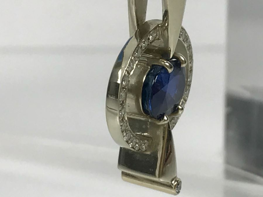 14K White Gold Custom Sapphire And Diamond Slide Pendant .25Cttw Diamonds 2.3Ct Sapphire 7.4g FMV $1,600 (Chain Not Included) [Photo 11]