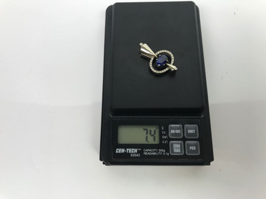 14K White Gold Custom Sapphire And Diamond Slide Pendant .25Cttw Diamonds 2.3Ct Sapphire 7.4g FMV $1,600 (Chain Not Included) [Photo 27]