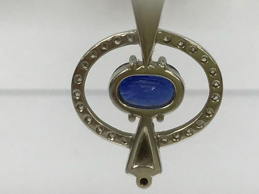 14K White Gold Custom Sapphire And Diamond Slide Pendant .25Cttw Diamonds 2.3Ct Sapphire 7.4g FMV $1,600 (Chain Not Included) [Photo 12]