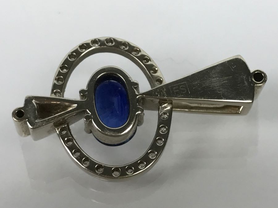 14K White Gold Custom Sapphire And Diamond Slide Pendant .25Cttw Diamonds 2.3Ct Sapphire 7.4g FMV $1,600 (Chain Not Included) [Photo 23]