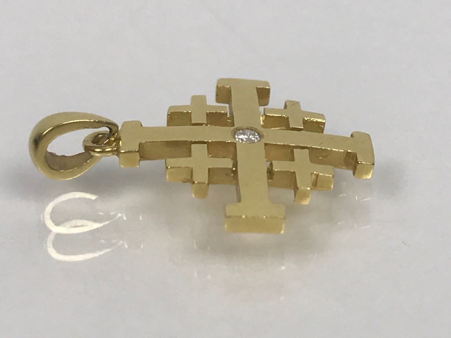 18K Yellow Gold Diamond Ancient Jerusalem Symbol Pendant 1.8g FMV $100 [Photo 7]