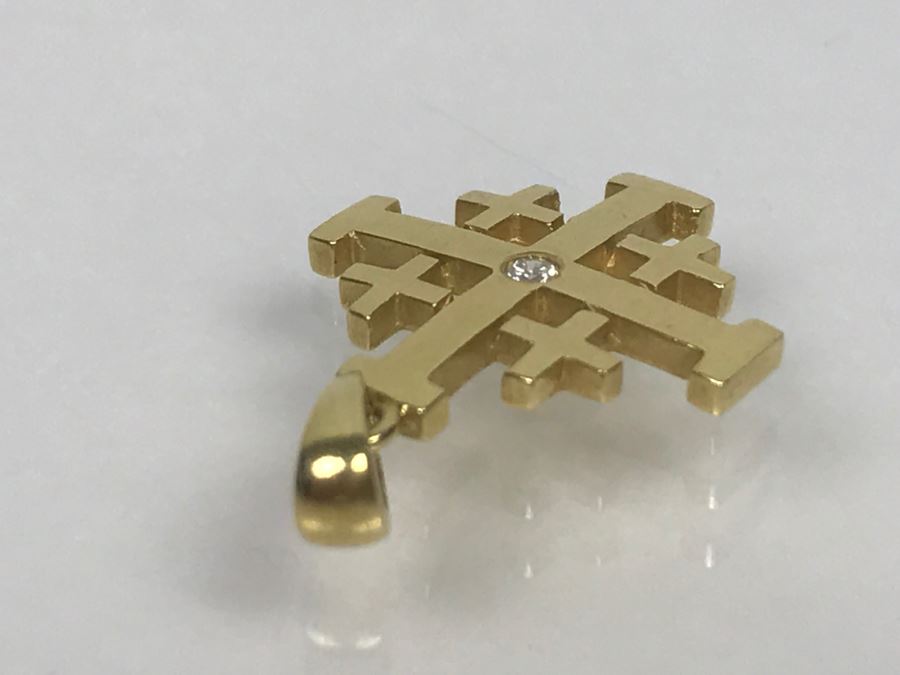 18K Yellow Gold Diamond Ancient Jerusalem Symbol Pendant 1.8g FMV $100 [Photo 8]