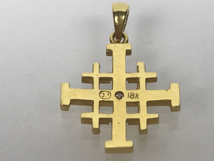 18K Yellow Gold Diamond Ancient Jerusalem Symbol Pendant 1.8g FMV $100 [Photo 10]