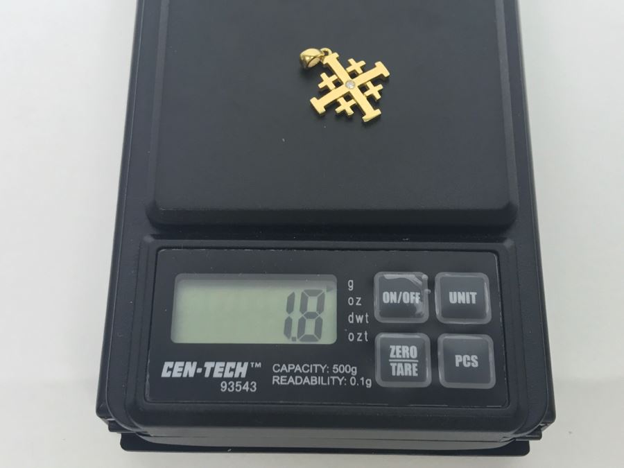 18K Yellow Gold Diamond Ancient Jerusalem Symbol Pendant 1.8g FMV $100 [Photo 11]