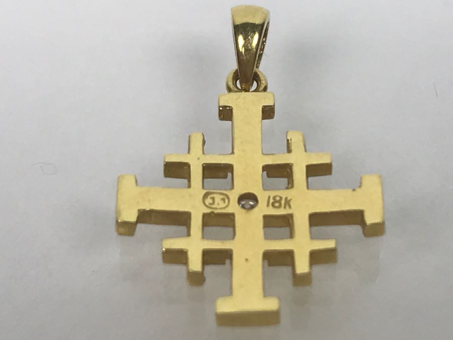 18K Yellow Gold Diamond Ancient Jerusalem Symbol Pendant 1.8g FMV $100
