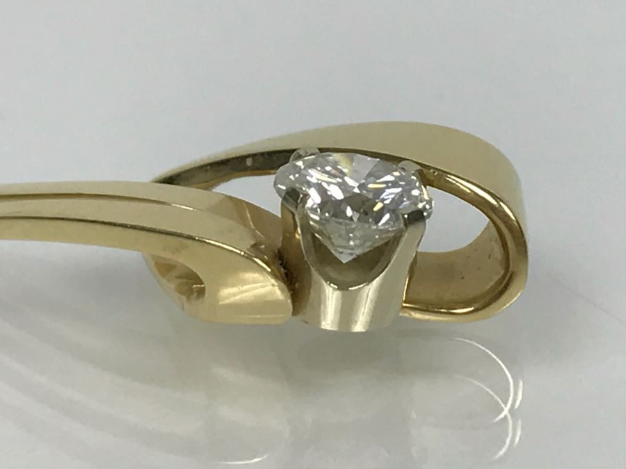 14K Yellow Gold Solitaire Diamond Pendant 1.00Ct Round Diamond Si-2 H-I 3.9g FMV $3,800 - Must See In Person [Photo 23]