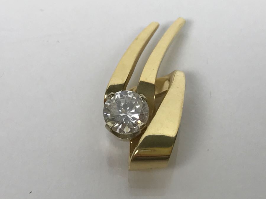 14K Yellow Gold Solitaire Diamond Pendant 1.00Ct Round Diamond Si-2 H-I 3.9g FMV $3,800 - Must See In Person [Photo 3]