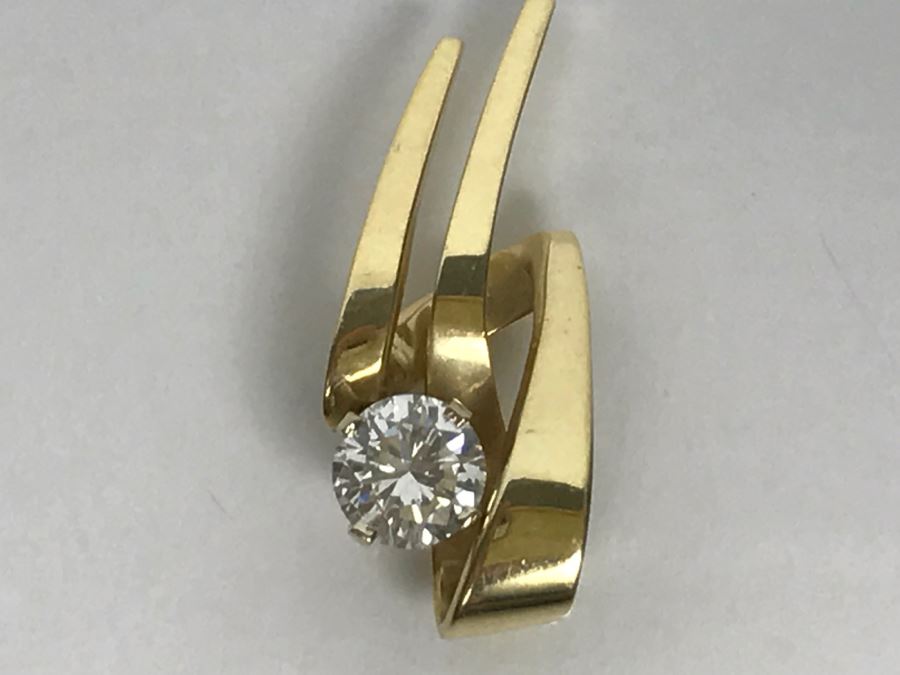 14K Yellow Gold Solitaire Diamond Pendant 1.00Ct Round Diamond Si-2 H-I 3.9g FMV $3,800 - Must See In Person [Photo 20]