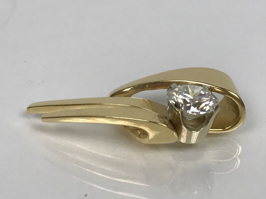 14K Yellow Gold Solitaire Diamond Pendant 1.00Ct Round Diamond Si-2 H-I 3.9g FMV $3,800 - Must See In Person [Photo 7]