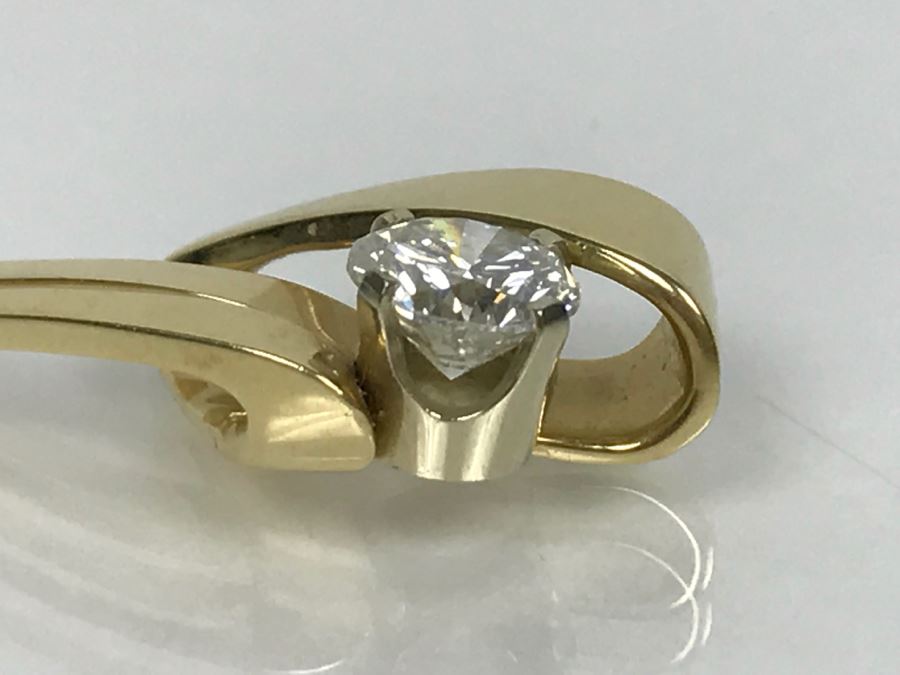 14K Yellow Gold Solitaire Diamond Pendant 1.00Ct Round Diamond Si-2 H-I 3.9g FMV $3,800 - Must See In Person [Photo 22]