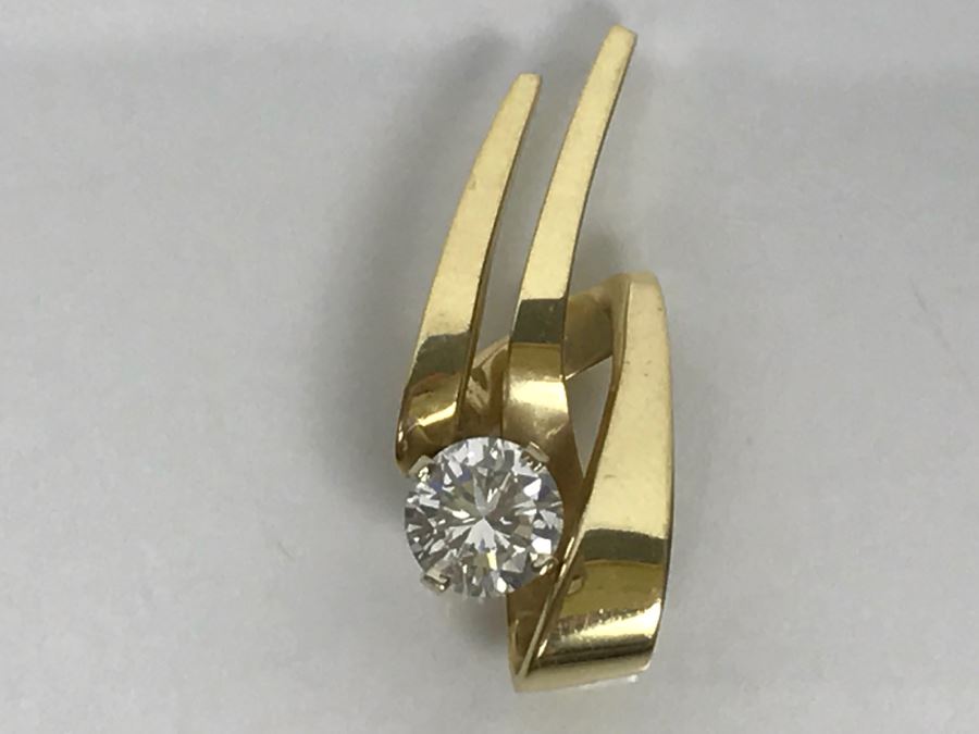 14K Yellow Gold Solitaire Diamond Pendant 1.00Ct Round Diamond Si-2 H-I 3.9g FMV $3,800 - Must See In Person [Photo 18]