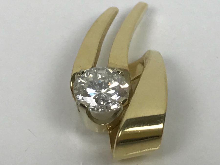 14K Yellow Gold Solitaire Diamond Pendant 1.00Ct Round Diamond Si-2 H-I 3.9g FMV $3,800 - Must See In Person [Photo 17]