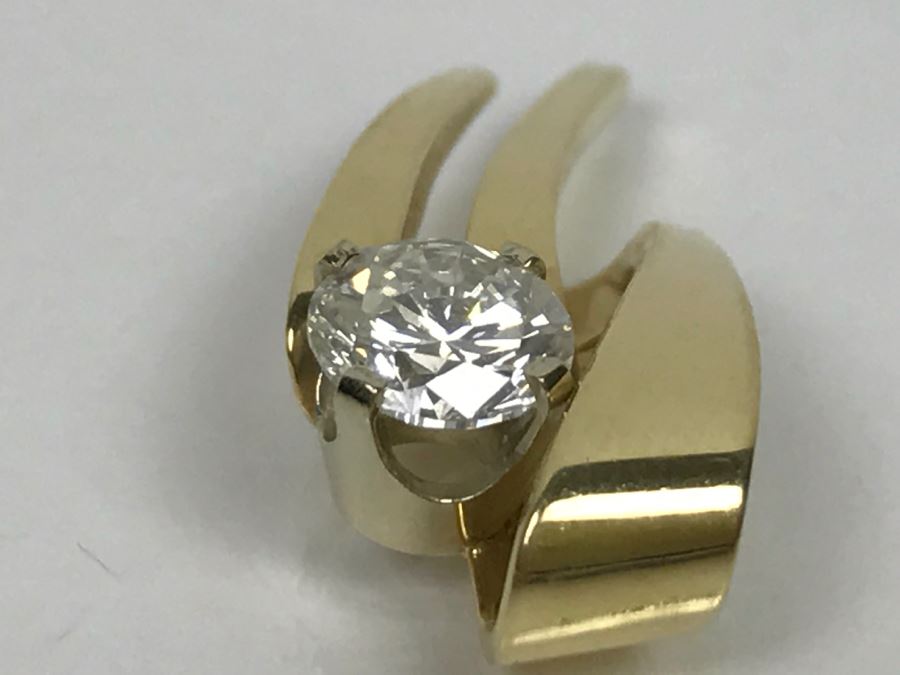 14K Yellow Gold Solitaire Diamond Pendant 1.00Ct Round Diamond Si-2 H-I 3.9g FMV $3,800 - Must See In Person [Photo 15]